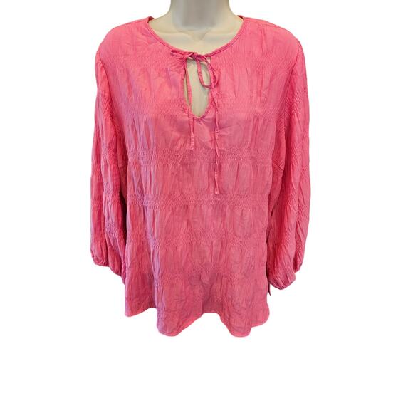 Vince camuto sz 1X barbie pink bubble top blouse long sleeve EUC casual career - Picture 1 of 7